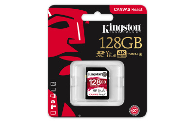 Kingston 128GB SDXC Canvas React 100R/70W CL10 UHS-I U3 V30 A1