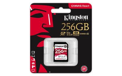 Kingston 256GB SDXC Canvas React 100R/70W CL10 UHS-I U3 V30 A1